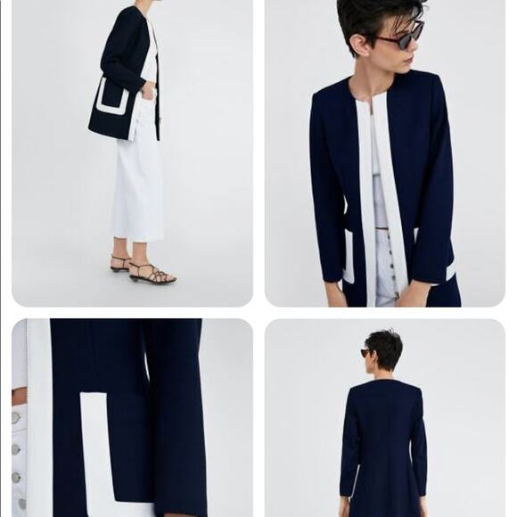 Zara Navy White Two Tone Zipper Nautical Jacket Small - Picture 13 of 13
